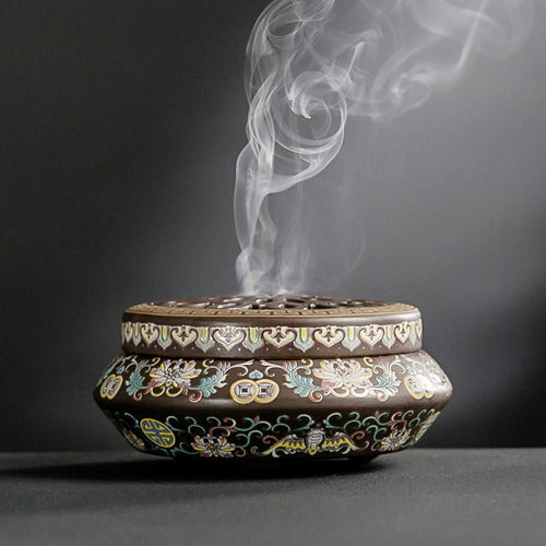 Brûleur d'encens cloisonné en céramique - Brûleur inversé, canal d'encens émaillé - IVOIRART.COM