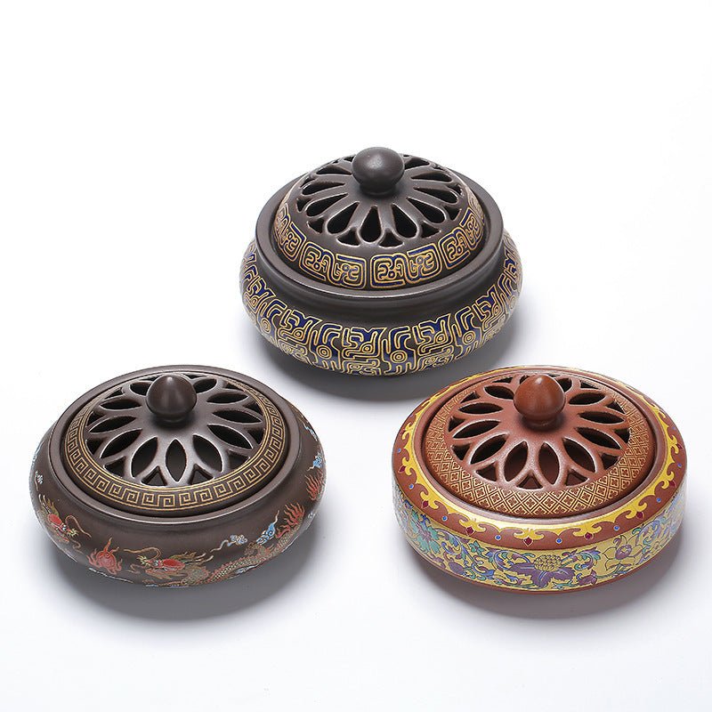 Brûleur d'encens cloisonné en céramique - Brûleur inversé, canal d'encens émaillé - IVOIRART.COM