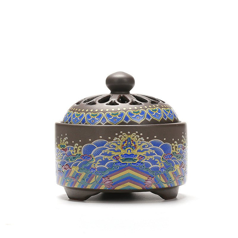 Brûleur d'encens cloisonné en céramique - Brûleur inversé, canal d'encens émaillé - IVOIRART.COM