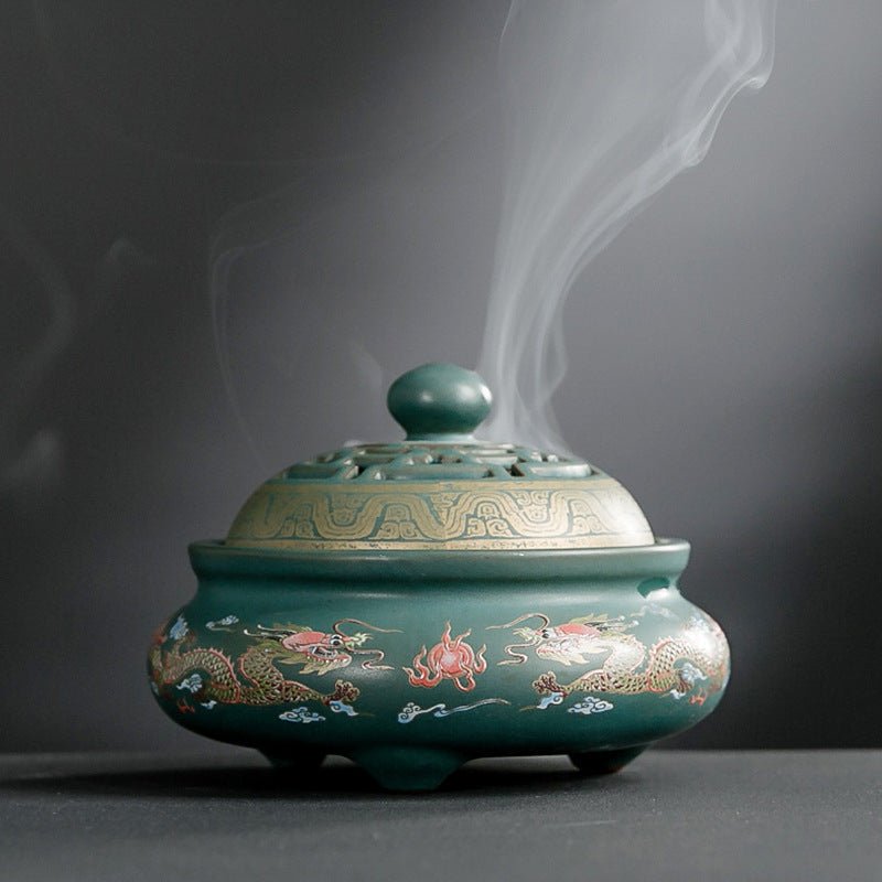 Brûleur d'encens cloisonné en céramique - Brûleur inversé, canal d'encens émaillé - IVOIRART.COM