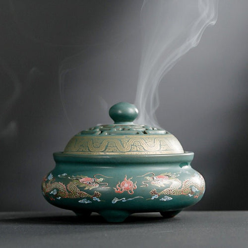 Brûleur d'encens cloisonné en céramique - Brûleur inversé, canal d'encens émaillé - IVOIRART.COM