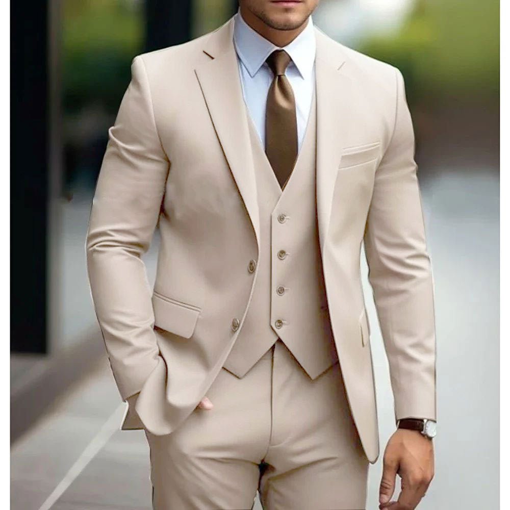 Business Casual Men's Three-piece Suit For Bridegroom Men's Wedding - IVOIRART.COM
