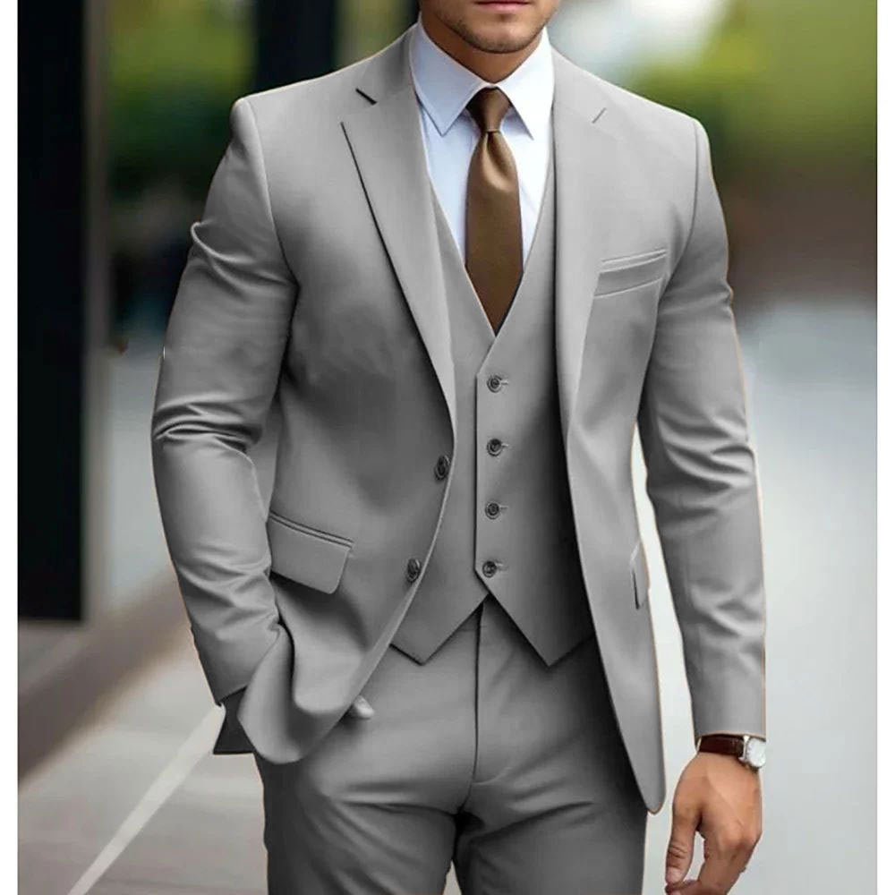 Business Casual Men's Three-piece Suit For Bridegroom Men's Wedding - IVOIRART.COM