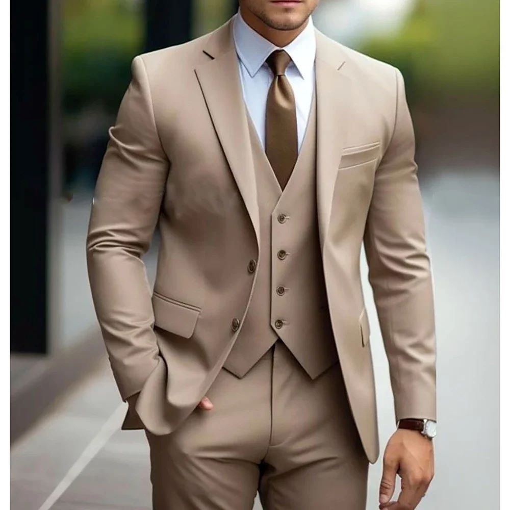 Business Casual Men's Three-piece Suit For Bridegroom Men's Wedding - IVOIRART.COM