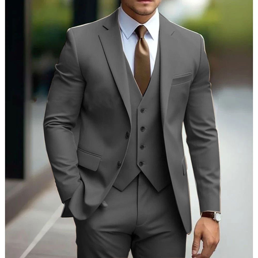 Business Casual Men's Three-piece Suit For Bridegroom Men's Wedding - IVOIRART.COM
