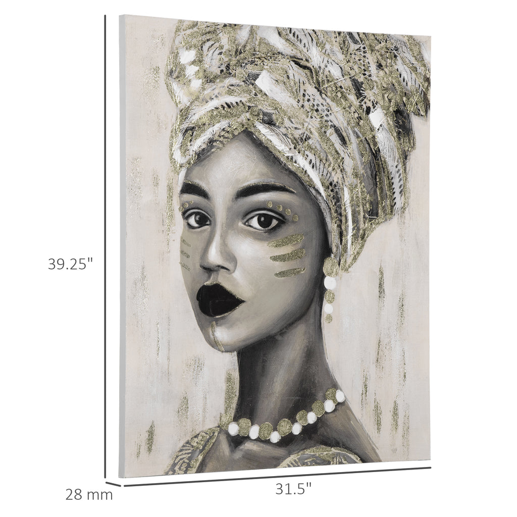 Art mural sur toile peint à la main pour salon chambre, peinture femme africaine dorée, 39,25" x 31,5"