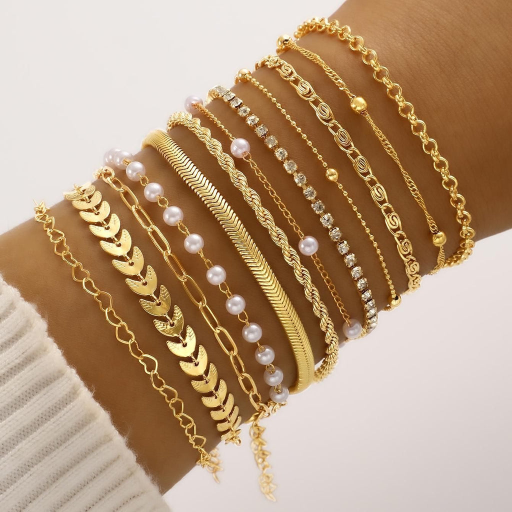 Ensemble de 12 Bracelets Élégants à Chaîne Perlée, Style Européen et Américain - IVOIRART.COM