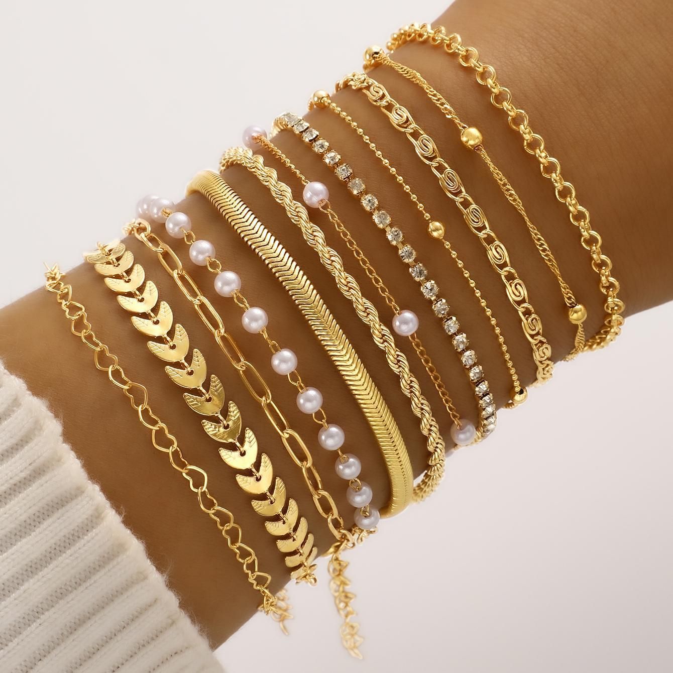 Ensemble de 12 Bracelets Élégants à Chaîne Perlée, Style Européen et Américain - IVOIRART.COM