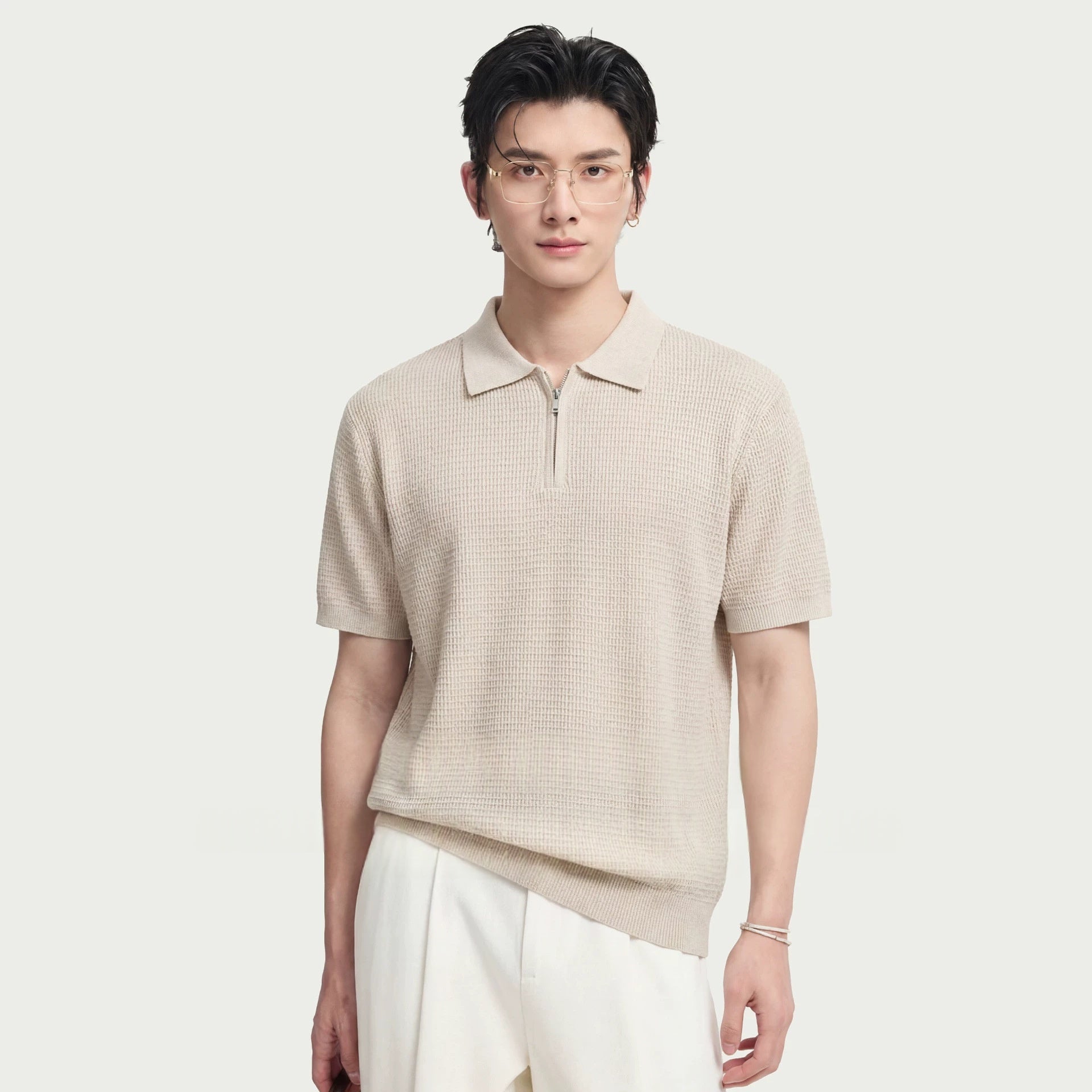 T-shirt d'été à manches courtes maille gaufrée, style décontracté et professionnel