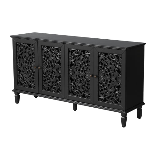 60 Antique Buffet Cabinet With Floral Carvings With Solid Wood Legs&Antique Brass Handles&Adjustable Shelves, TV Stand For 65'' TV, Sideboard For Living Room,Dining Room