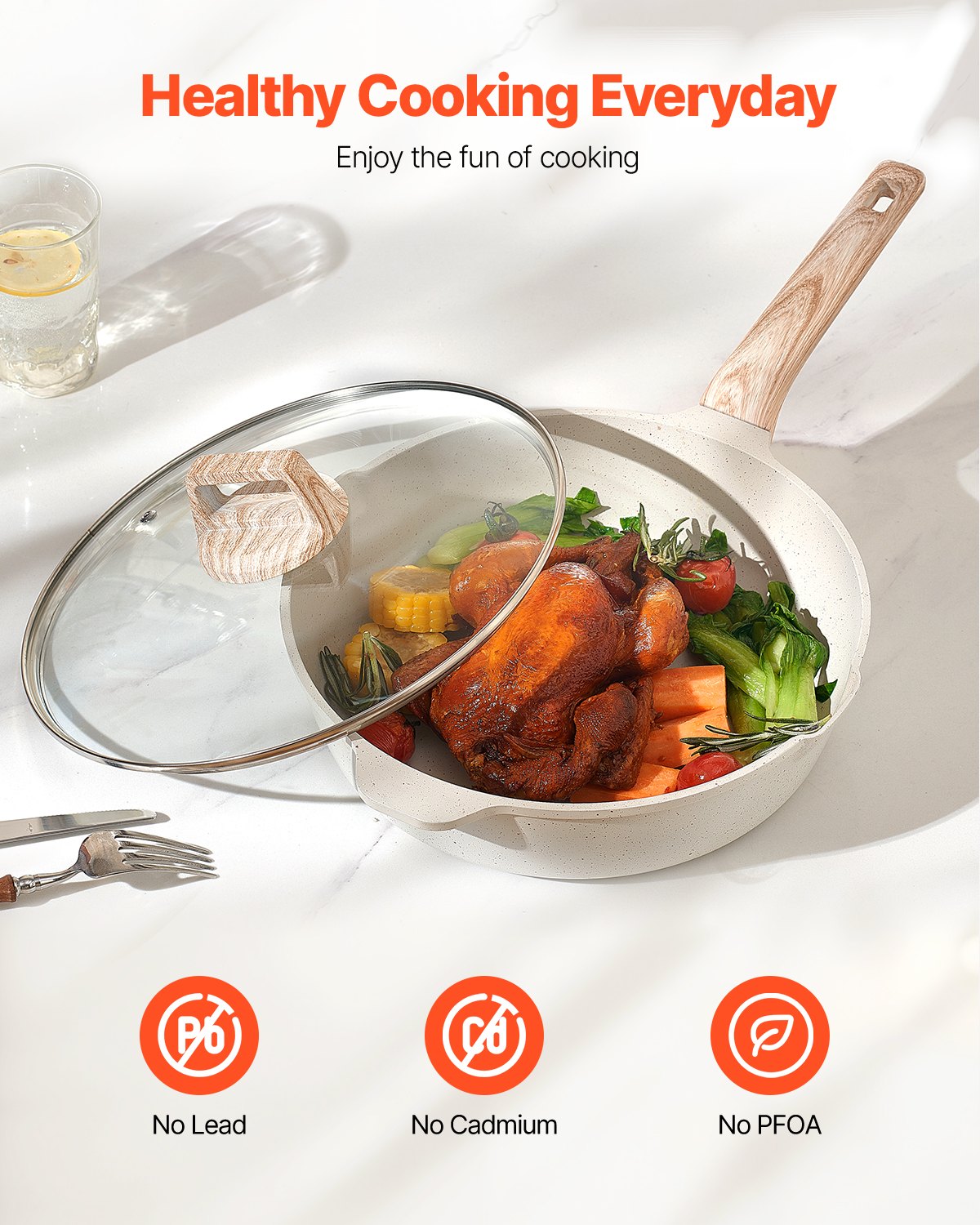 Ensemble de casseroles et poêles antiadhésives 19 pièces, batterie de cuisine granit, compatibles induction, kits de cuisson pour RV, avec poêles à frire, casseroles, sauteuse, couvercles en verre trempé et protections de poêle, blanc