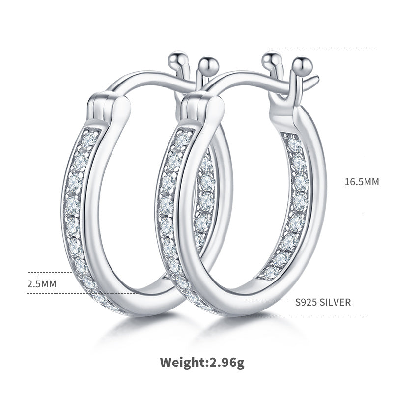 Boucles d’oreilles créoles huggie en argent sterling S925, 38 moissanites, 16,5 mm, plaqué platine, certifiées GRA, hypoallergéniques, coffret cadeau