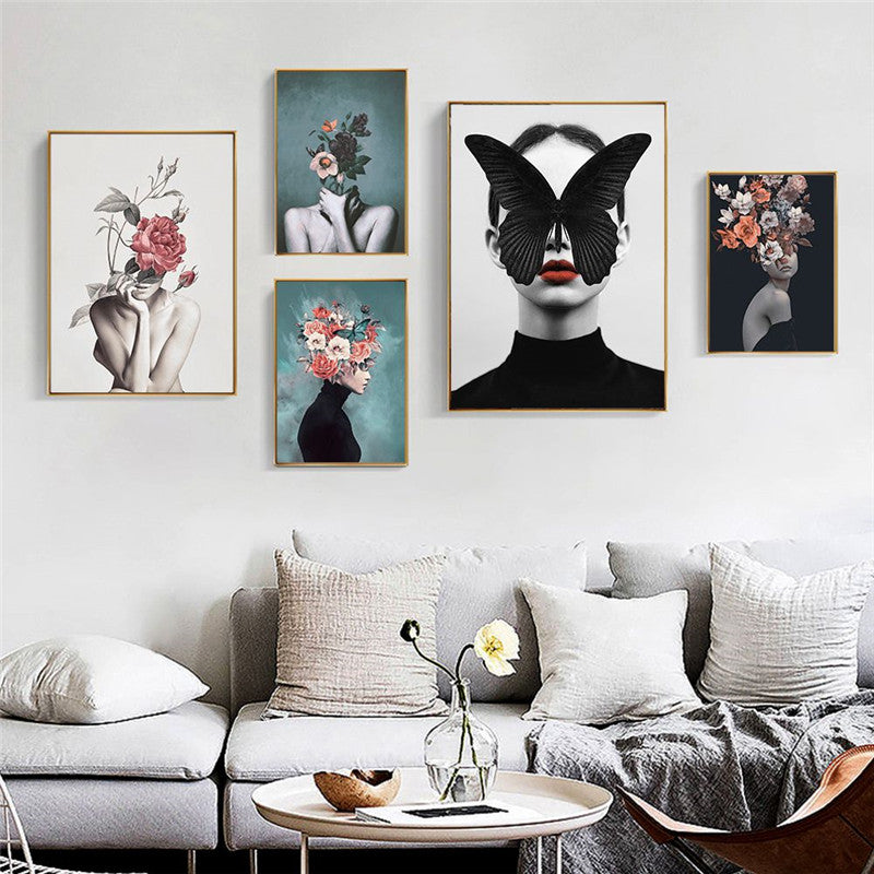 Peinture décorative moderne pour salon, art abstrait floral sur toile, affiche