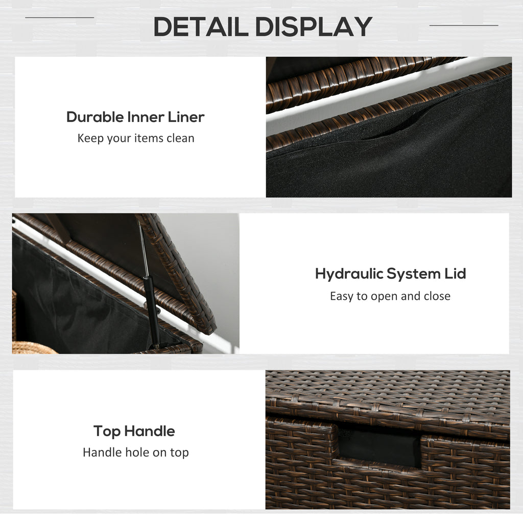 Boîte de rangement extérieure 113 gallons, Coffre en rotin pour intérieur, mobilier de patio, coussins, outils de piscine et jardin, Marron