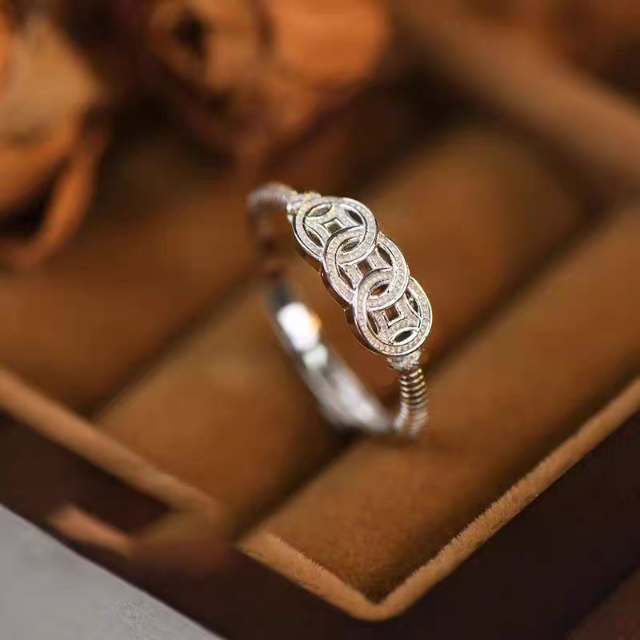 Bague Ouverte Vintage en Argent Sterling 999 Incrustée de Zircon, Design Chanceux, Idéale Pour Quotidien, Fêtes & Cadeaux, Parfaite Pour la Saint-Valentin