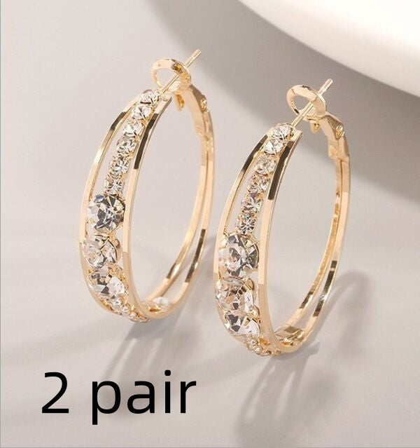 Boucles d'oreilles à mosaïque perforées européennes et américaines pour femmes en alliage tendance