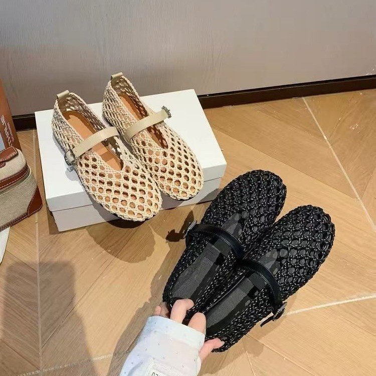 Chaussures plates confortables rétro en tissage aéré creux, style authentique