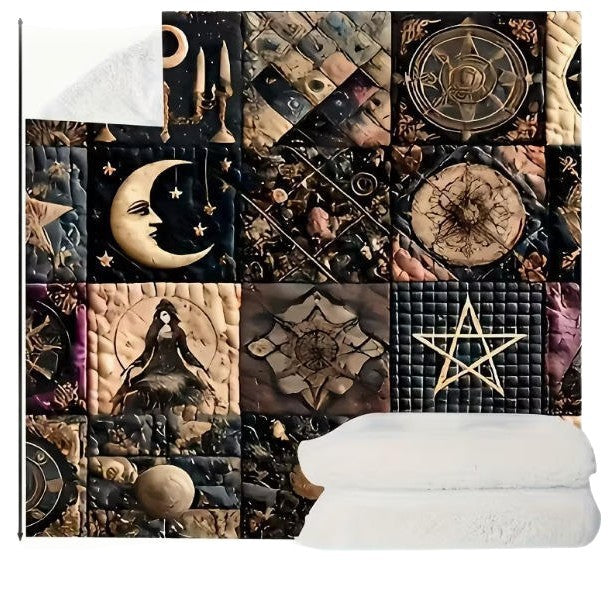 Couverture en Flanelle à Motif Gothique Mystérieux en Patchwork Vintage