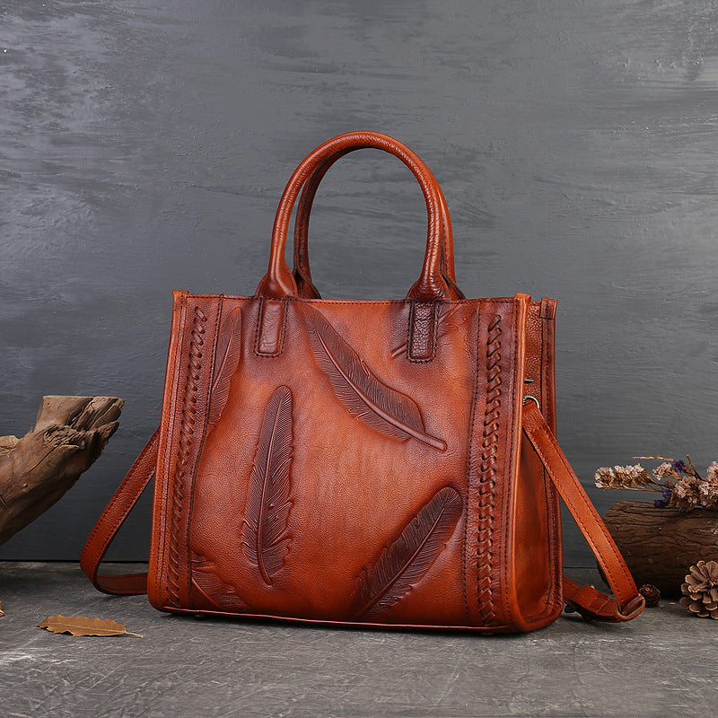Sac Vintage Petit Carré pour Femmes en Cuir de Vachette Pleine Fleur