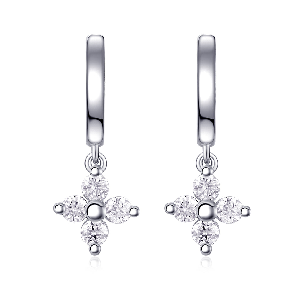 Boucles d'oreilles créoles Trèfle en argent sterling S925 0,1 ct Moissanite D VVS1, plaqué platine, 3,8 g, certifiées GRA, coffret cadeau