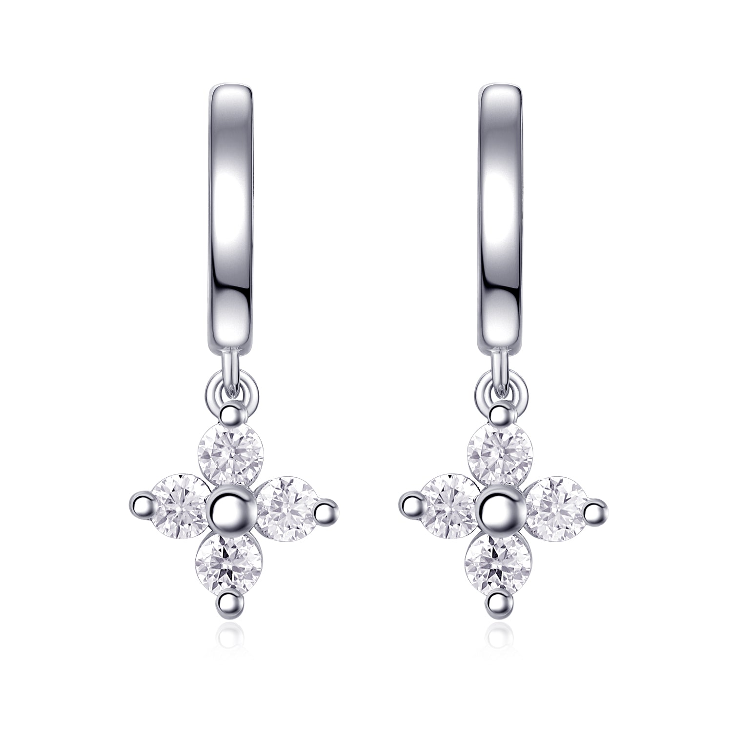 Boucles d'oreilles créoles Trèfle en argent sterling S925 0,1 ct Moissanite D VVS1, plaqué platine, 3,8 g, certifiées GRA, coffret cadeau