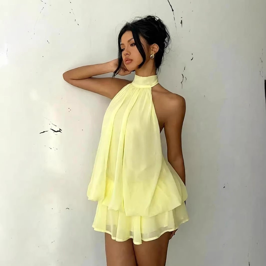 Robe Dos Nu en Mousseline à Longueur Mi-thé avec Jupe Évasée Audacieuse