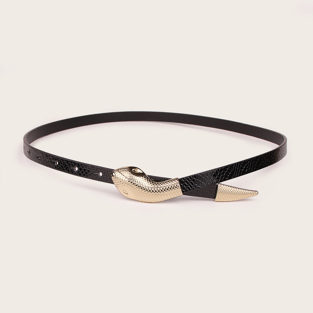 Ceinture pression en cuir verni effet peau de serpent miroir