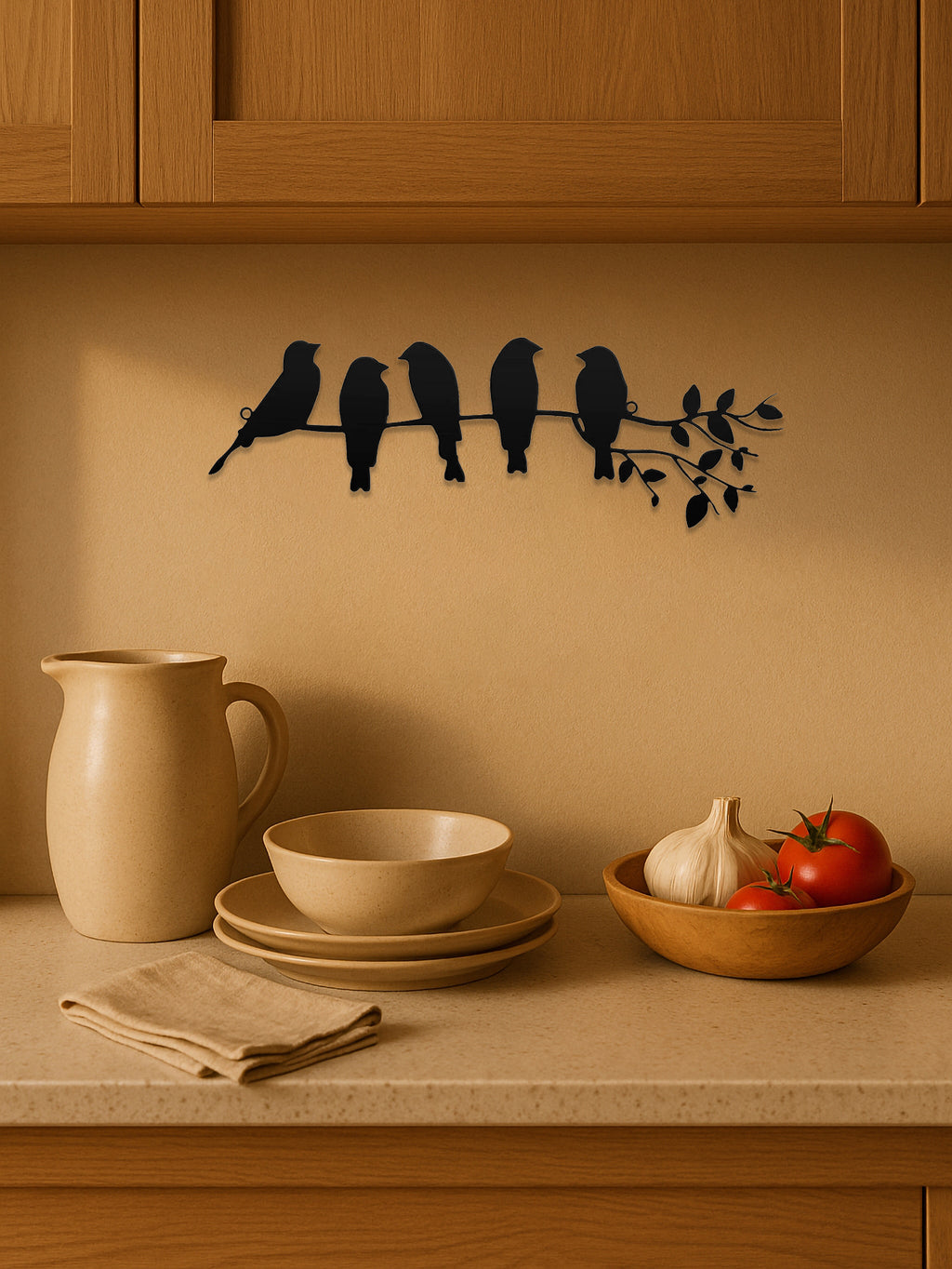 1PC Art Mural en Métal Oiseau, Ornement Mural, Sculpture Décor Mural avec Feuilles et Oiseaux