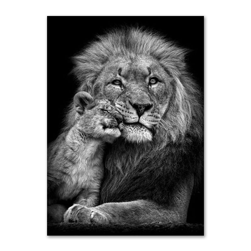 Affiche de Famille de Lions Noir et Blanc Impression sur Toile