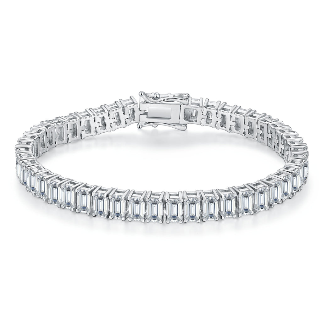 Bracelet Tennis Moissanite 5x3mm Taille Baguette Argent 925 Platine 16-18-20cm