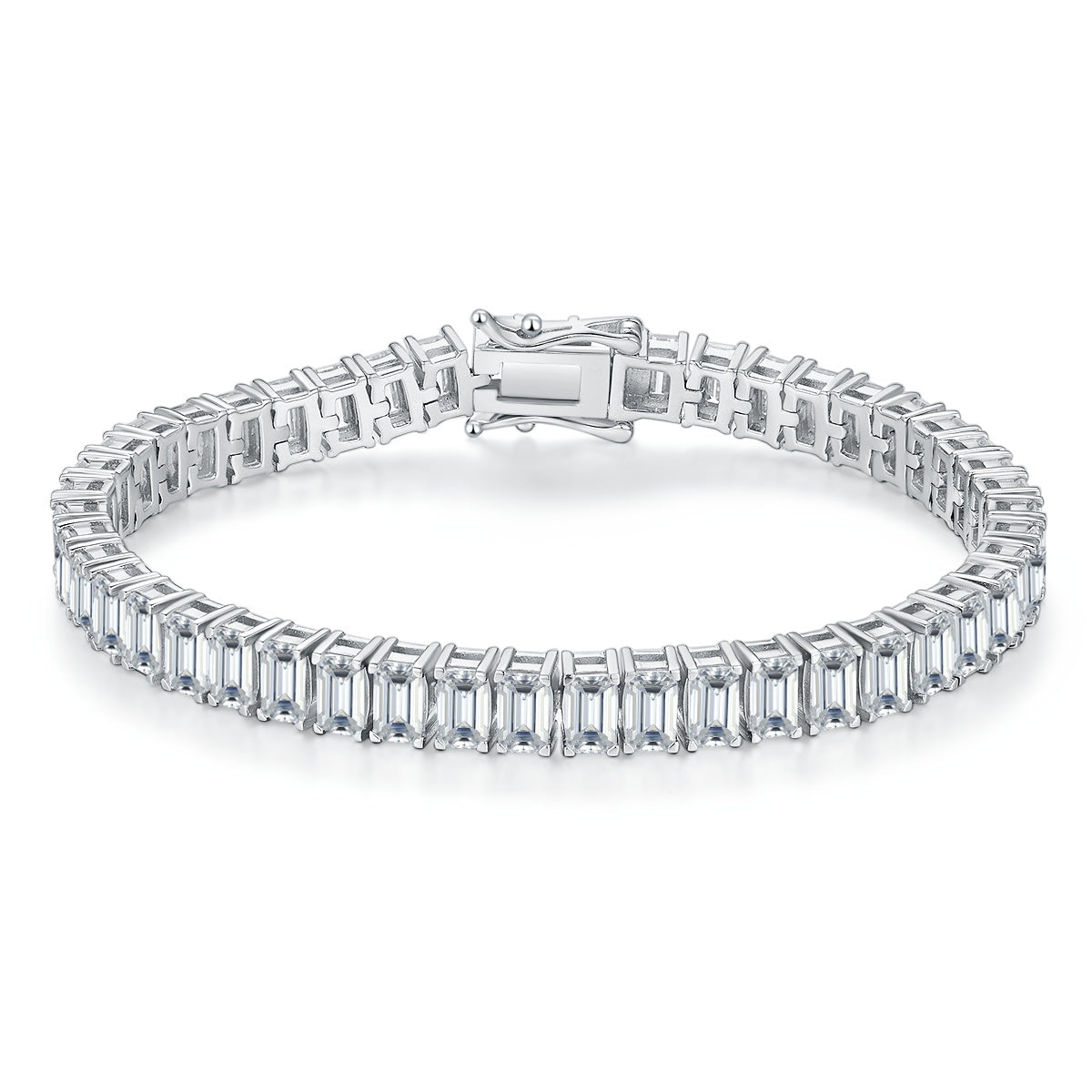 Bracelet Tennis Moissanite 5x3mm Taille Baguette Argent 925 Platine 16-18-20cm