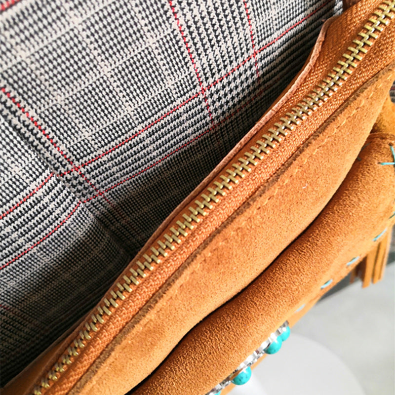 Sac à bandoulière à franges florales vintage pour femme en polaire