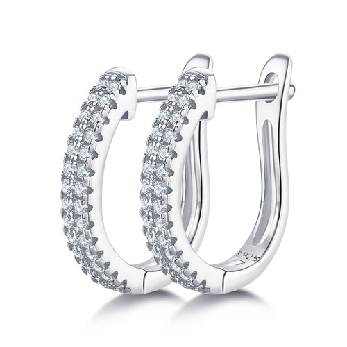 Boucles d'oreilles créoles huggy en argent sterling S925 avec moissanite, serties pavé en U, certifiées GRA, plaqué platine, or rose ou or, set cadeau
