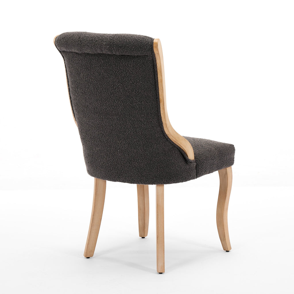 Chaises de salle à manger en velours neige, style milieu du siècle avec garniture en bois courbé, pieds sculptés, assise rembourrée pour salle à manger et lounge, sièges d'appoint en tissu moelleux et bois robuste, lot de 2, gris