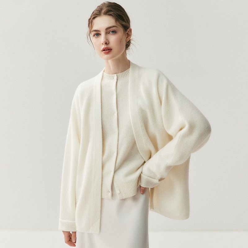 Cachemire femme doux style loose et décontracté, cardigan ultra-doux couleur unie - IVOIRART.COM