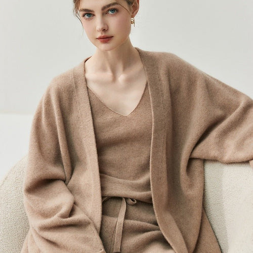 Cachemire femme doux style loose et décontracté, cardigan ultra-doux couleur unie - IVOIRART.COM