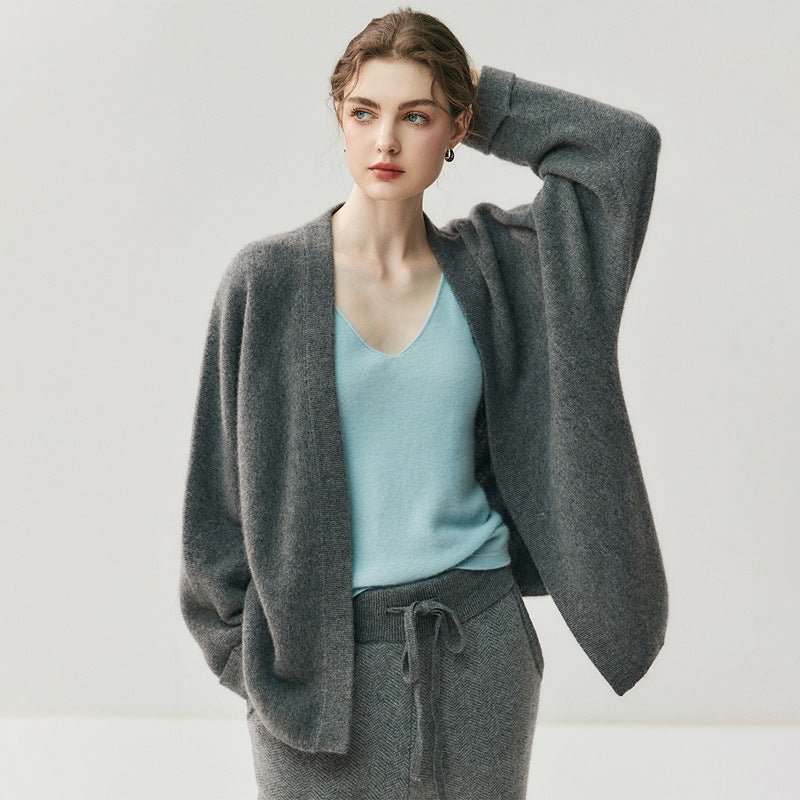 Cachemire femme doux style loose et décontracté, cardigan ultra-doux couleur unie - IVOIRART.COM