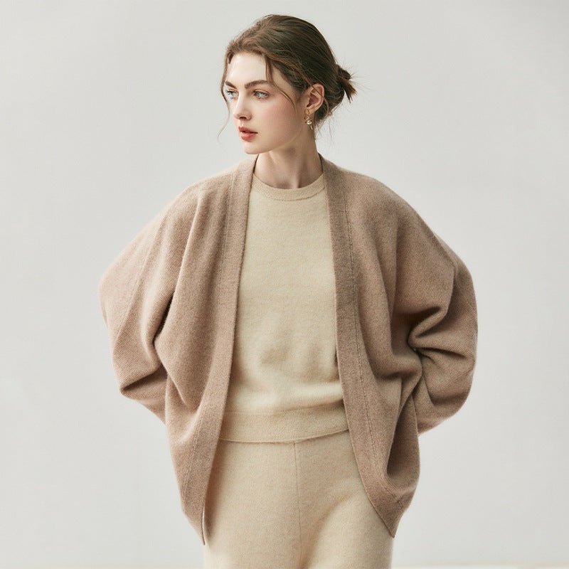 Cachemire femme doux style loose et décontracté, cardigan ultra-doux couleur unie - IVOIRART.COM