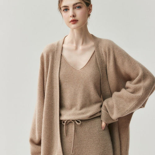 Cachemire femme doux style loose et décontracté, cardigan ultra-doux couleur unie - IVOIRART.COM