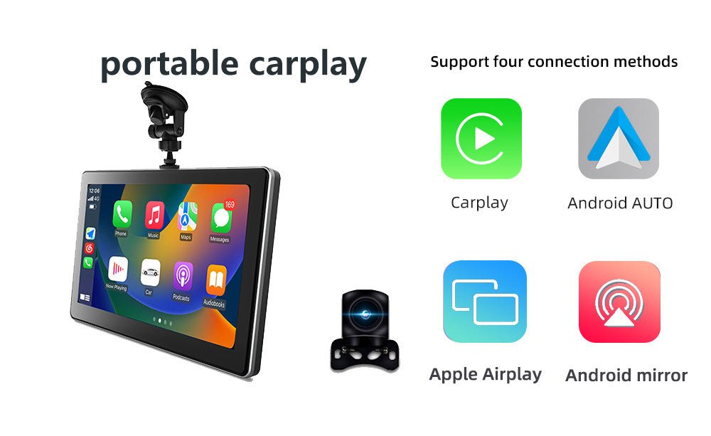 Caméra de projection CARPLAY sans fil 7 pouces avec enregistrement avant/arrière. - IVOIRART.COM