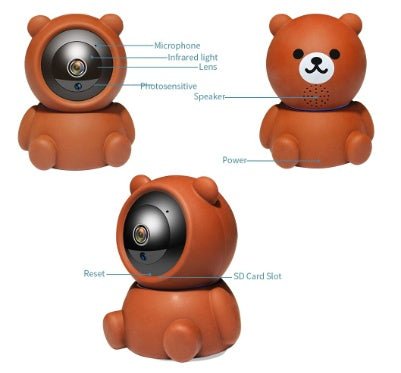 Caméra de Sécurité Domestique Bear 1080P Wifi avec Suivi Automatique et Vision Nocturne IR - IVOIRART.COM