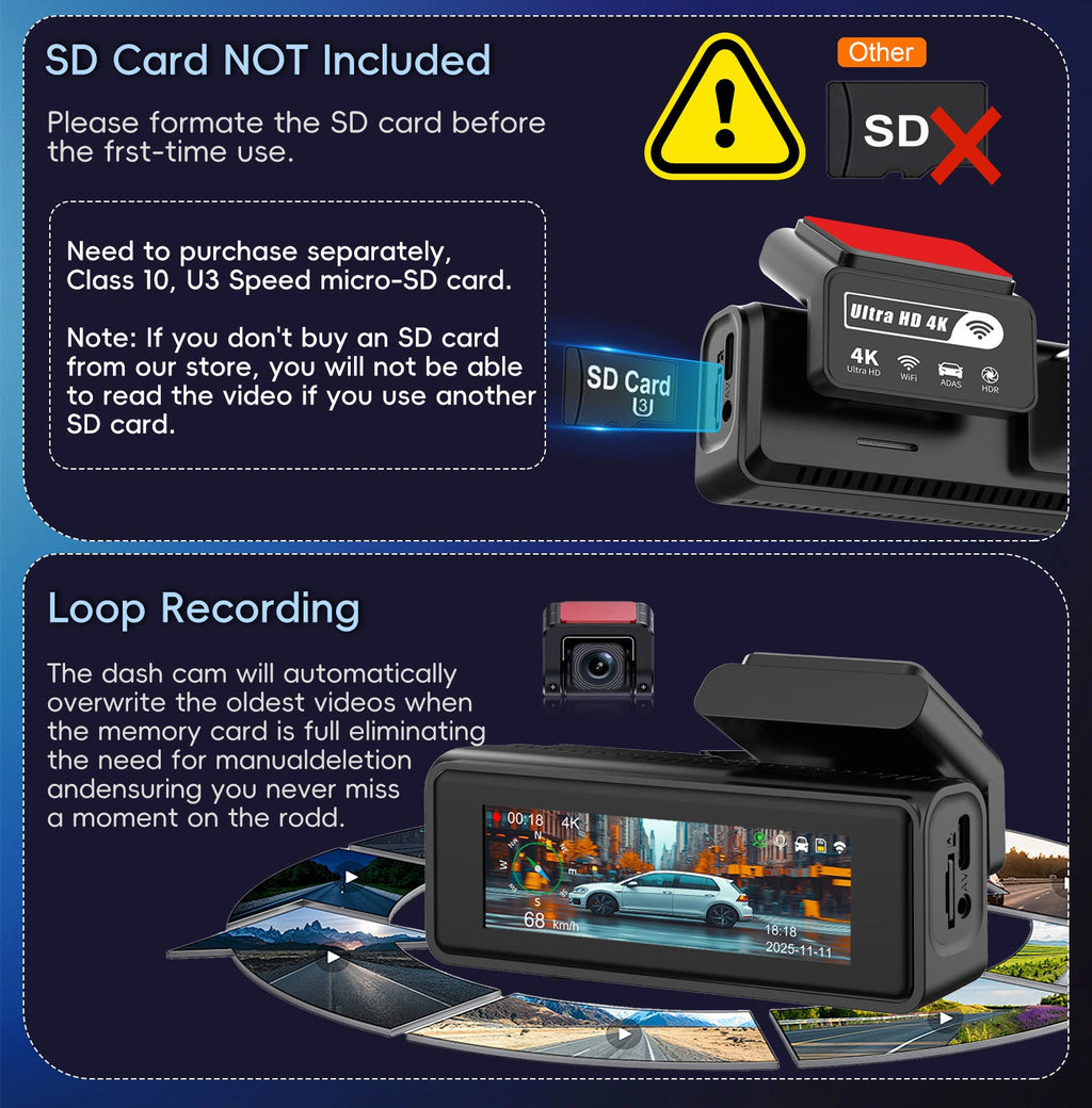 Caméra de tableau de bord double 4K avec vision nocturne GPS et surveillance 24h - IVOIRART.COM