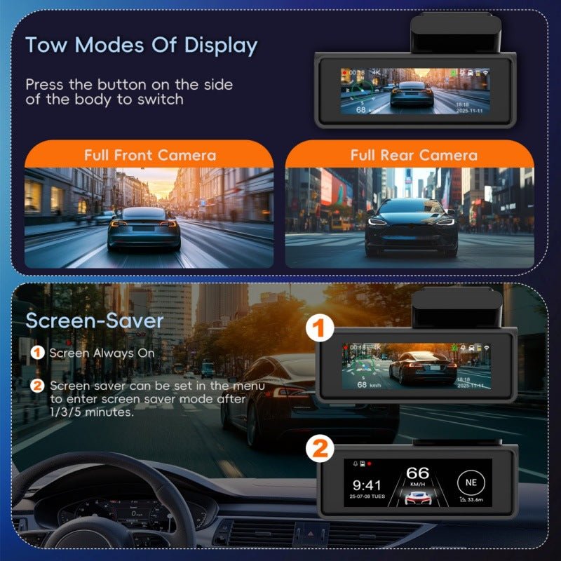 Caméra de tableau de bord double 4K avec vision nocturne GPS et surveillance 24h - IVOIRART.COM