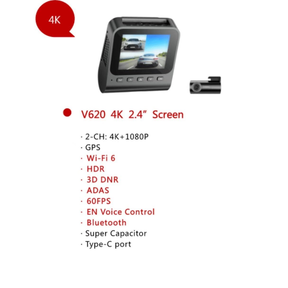 Caméra tableau bord double V620 4K - Vision nocturne grand angle et ADAS avancés - IVOIRART.COM