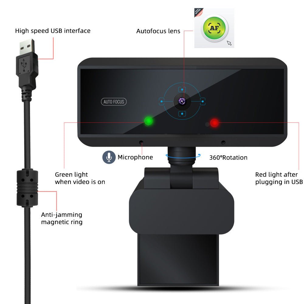 Caméra vidéo informatique HD à autofocus 5 millions pixels USB 2.0 avec capteur CMOS - IVOIRART.COM