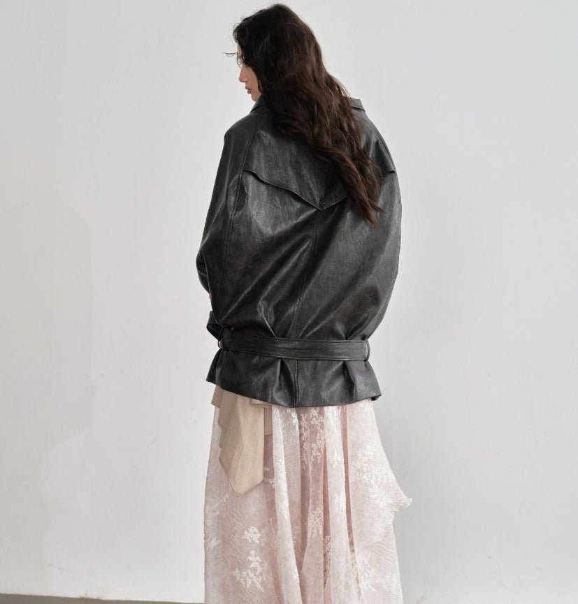 Cape - Veste style manteau en cuir PU marron ébène pour un look audacieux - IVOIRART.COM