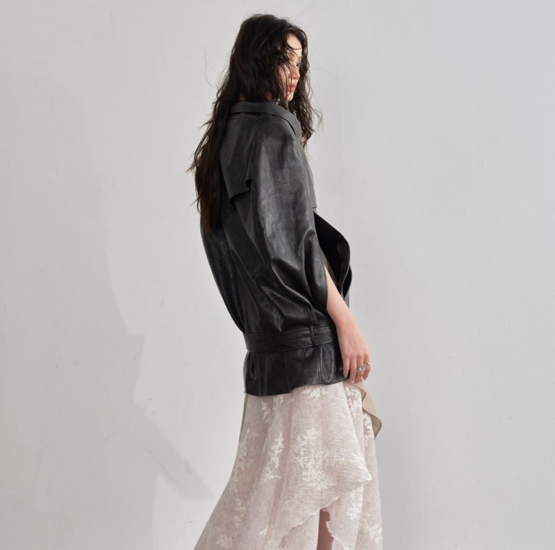 Cape - Veste style manteau en cuir PU marron ébène pour un look audacieux - IVOIRART.COM