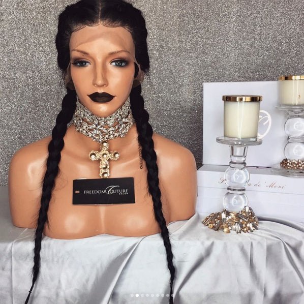 Capuche Perruque Tresse Longue en Fibre Haute Température avec Bonnet Ventilé - IVOIRART.COM