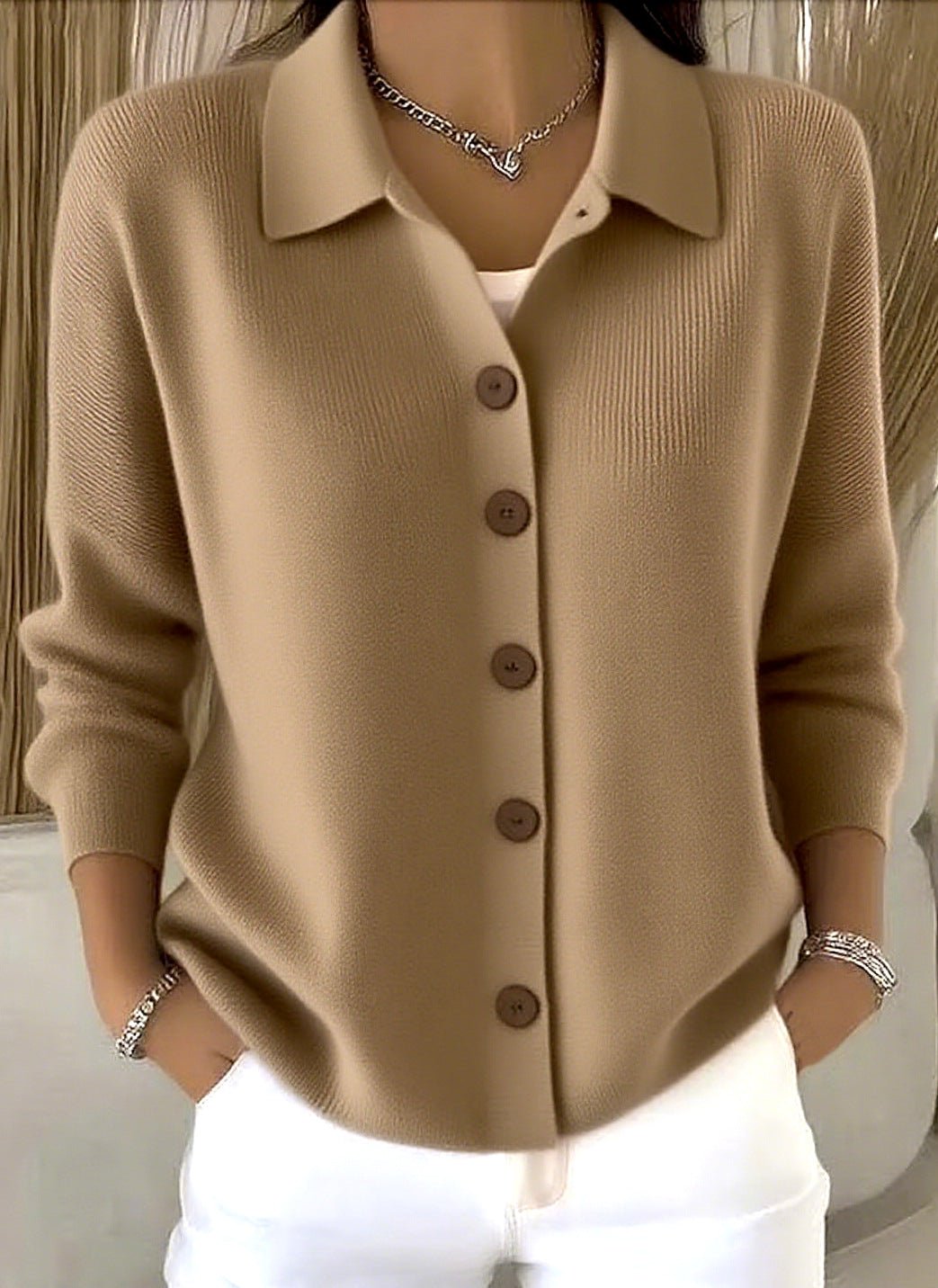 Cardigan à col châle en maille à boutons pour femmes, élégant et confortable - IVOIRART.COM