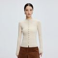 Cardigan col montant mi-haut en cachemire pour femme, coupe slim, pull court fin - IVOIRART.COM